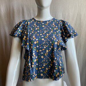 Fair Trade Mata Traders Soft Organic Cotton Jersey Flutter Sleeve Fun Print Top